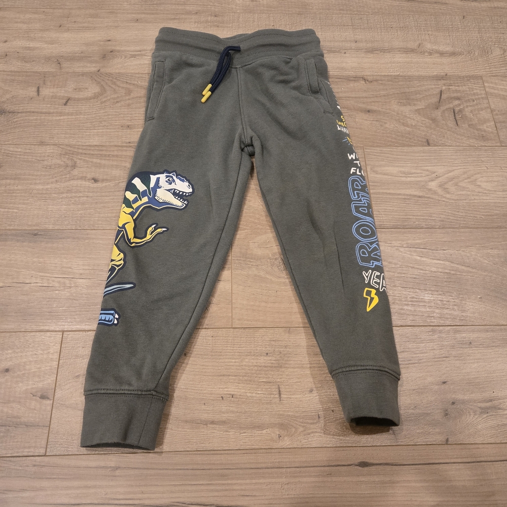 Toddler boys French Terry green dinosaur Joggers adjustable waist size 4